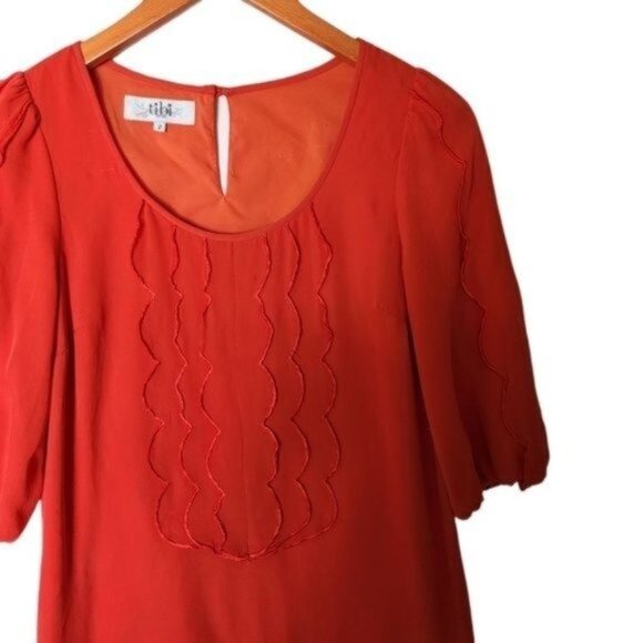 TIBI Silk Dress Mini Shift Dress Cocktail & Party Dress Size‎ 2 Orange Ruffles - Picture 6 of 9